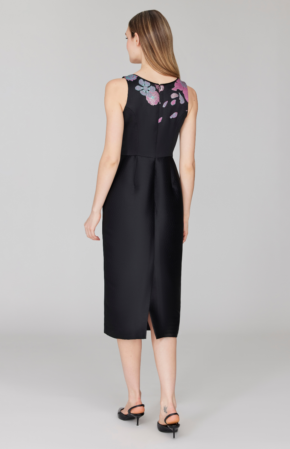 PREORDER Metallic Scattered Flora Long Fitted Dress w/ Satin Bias