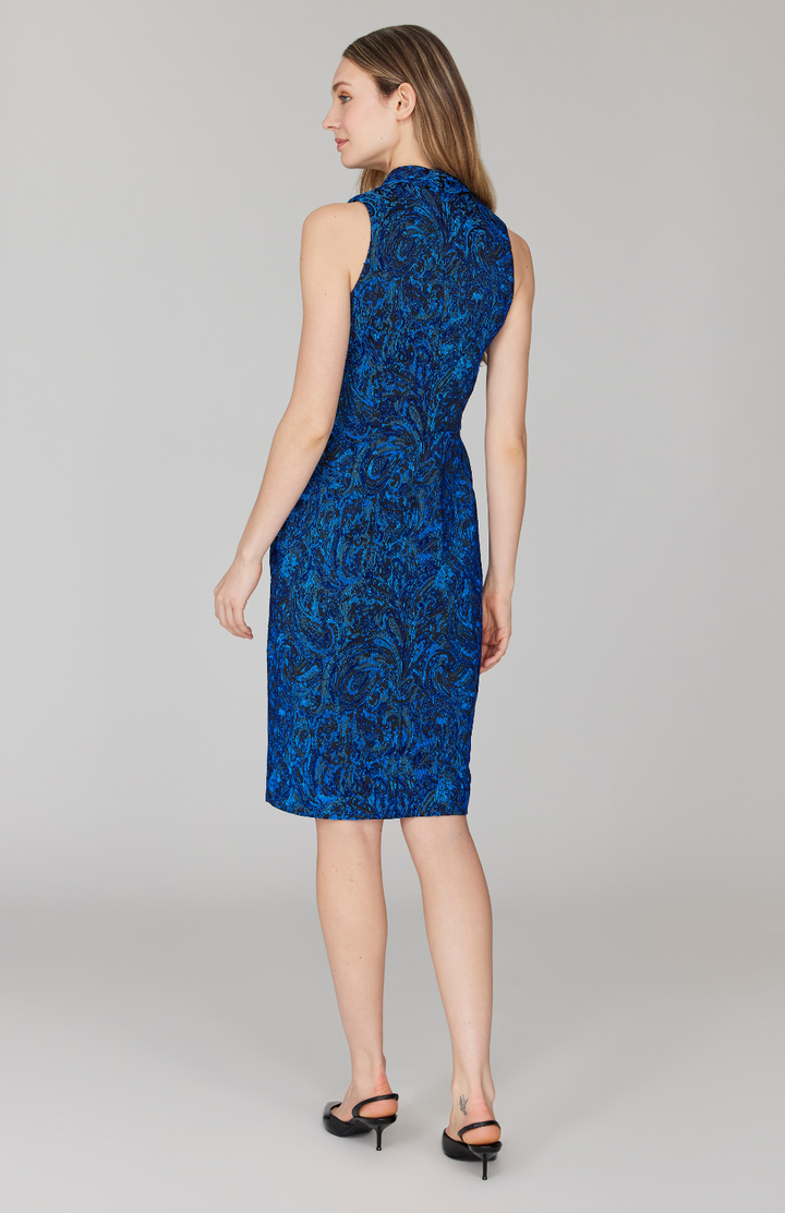 Paisley Stretch Jacquard Fitted Dress w/ High Neck