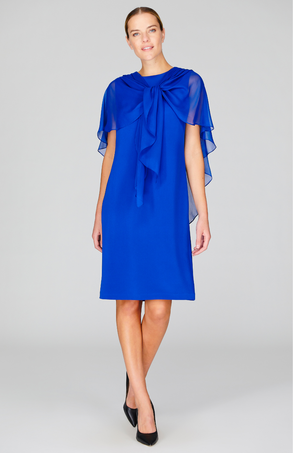 Silk Dress w/Attached Chiffon Capelet