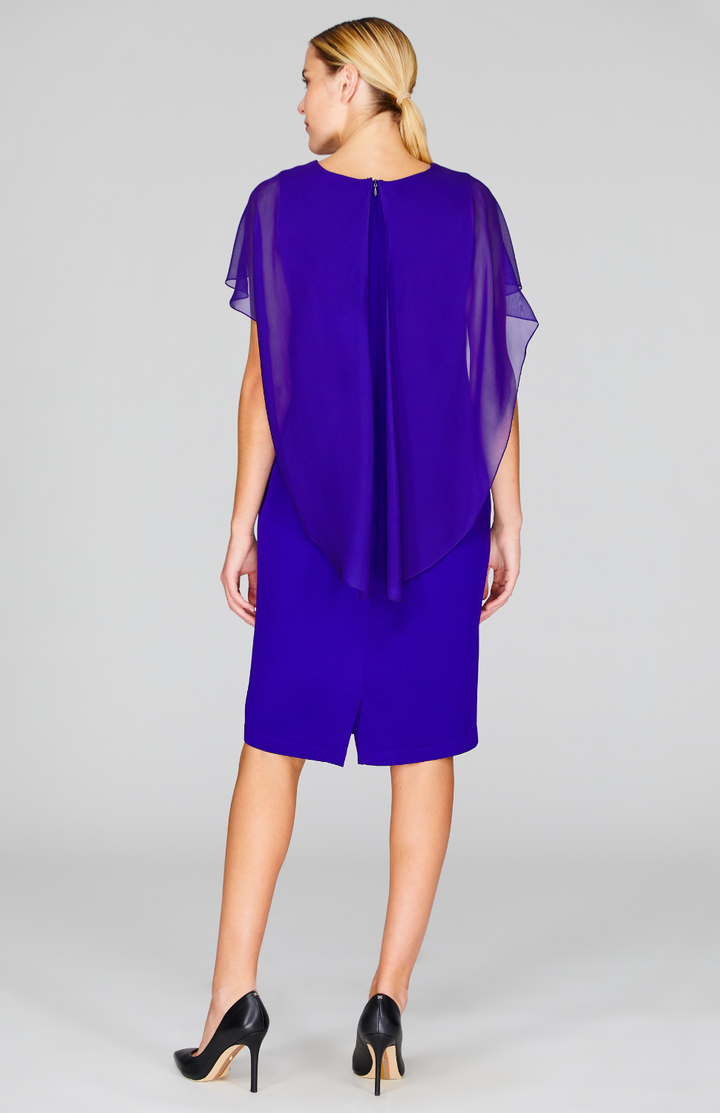 Silk Dress w/Chiffon High-Low Capelet