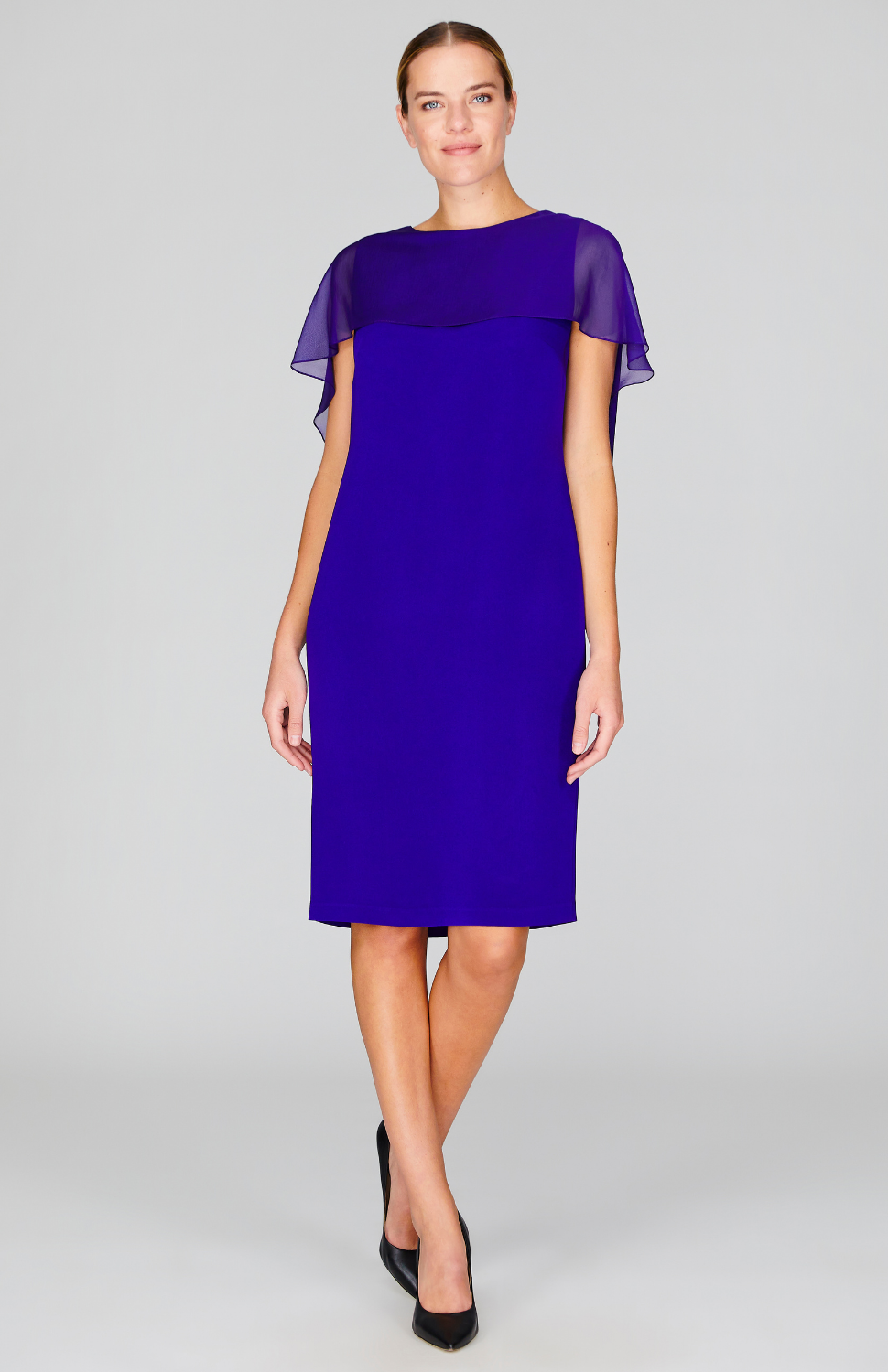 Silk Dress w/Chiffon High-Low Capelet