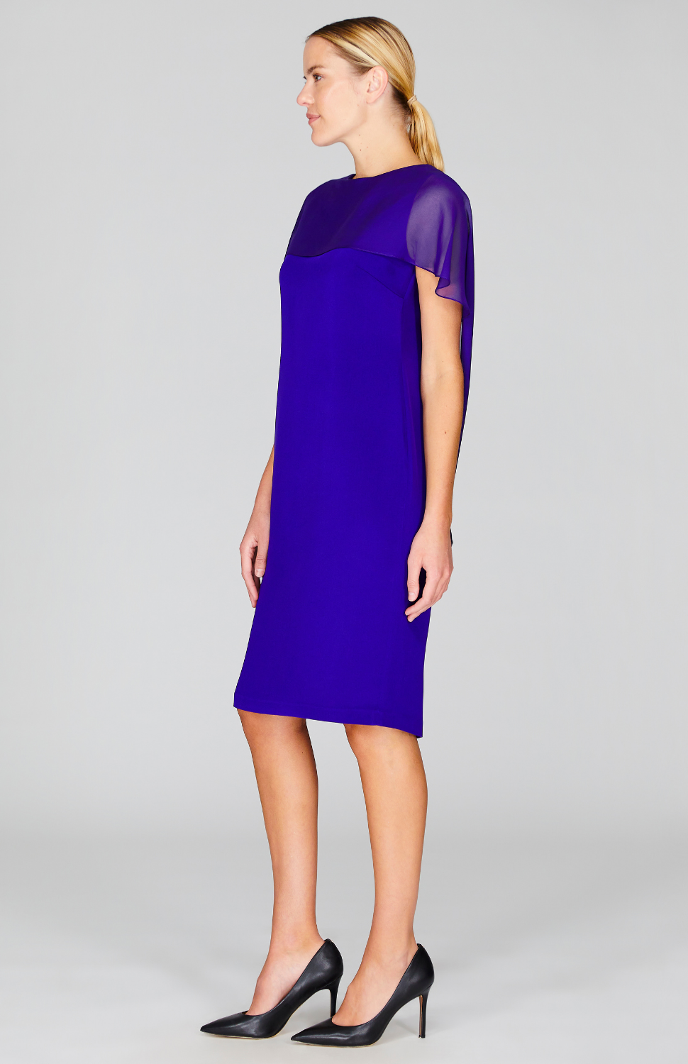 Silk Dress w/Chiffon High-Low Capelet