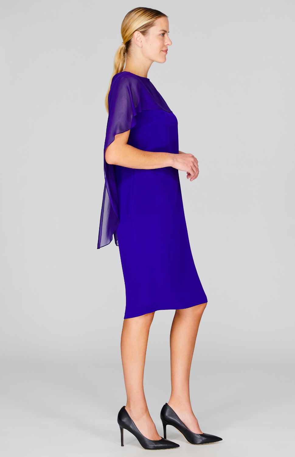 Silk Dress w/Chiffon High-Low Capelet