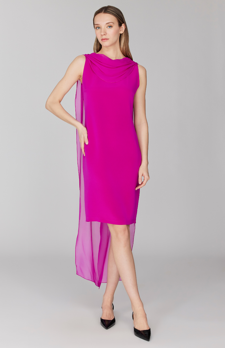 Silk Dress w/Draped Chiffon Scarf
