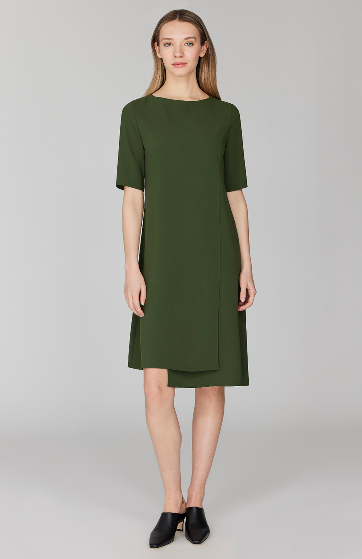 Lustrous Crepe Short Sleeve Layered Dress