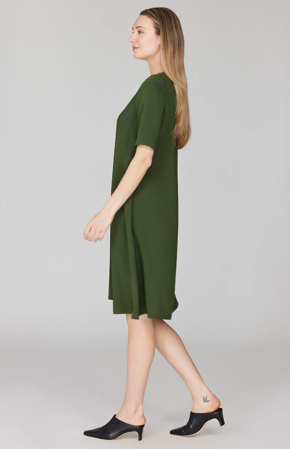 Lustrous Crepe Short Sleeve Layered Dress