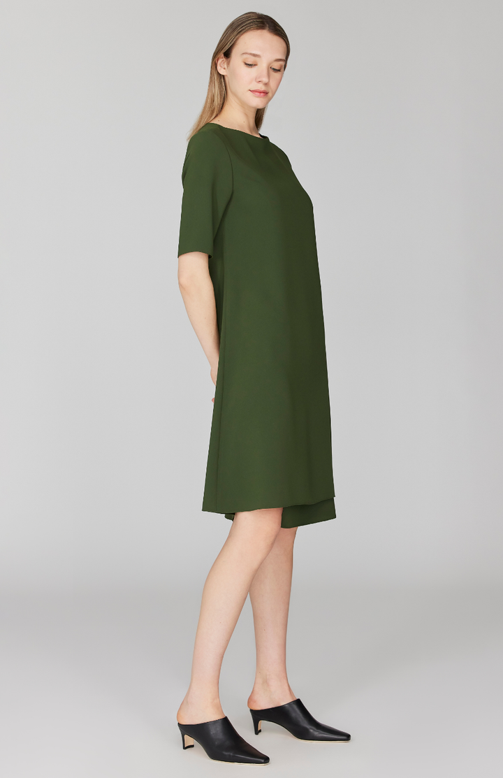 Lustrous Crepe Short Sleeve Layered Dress