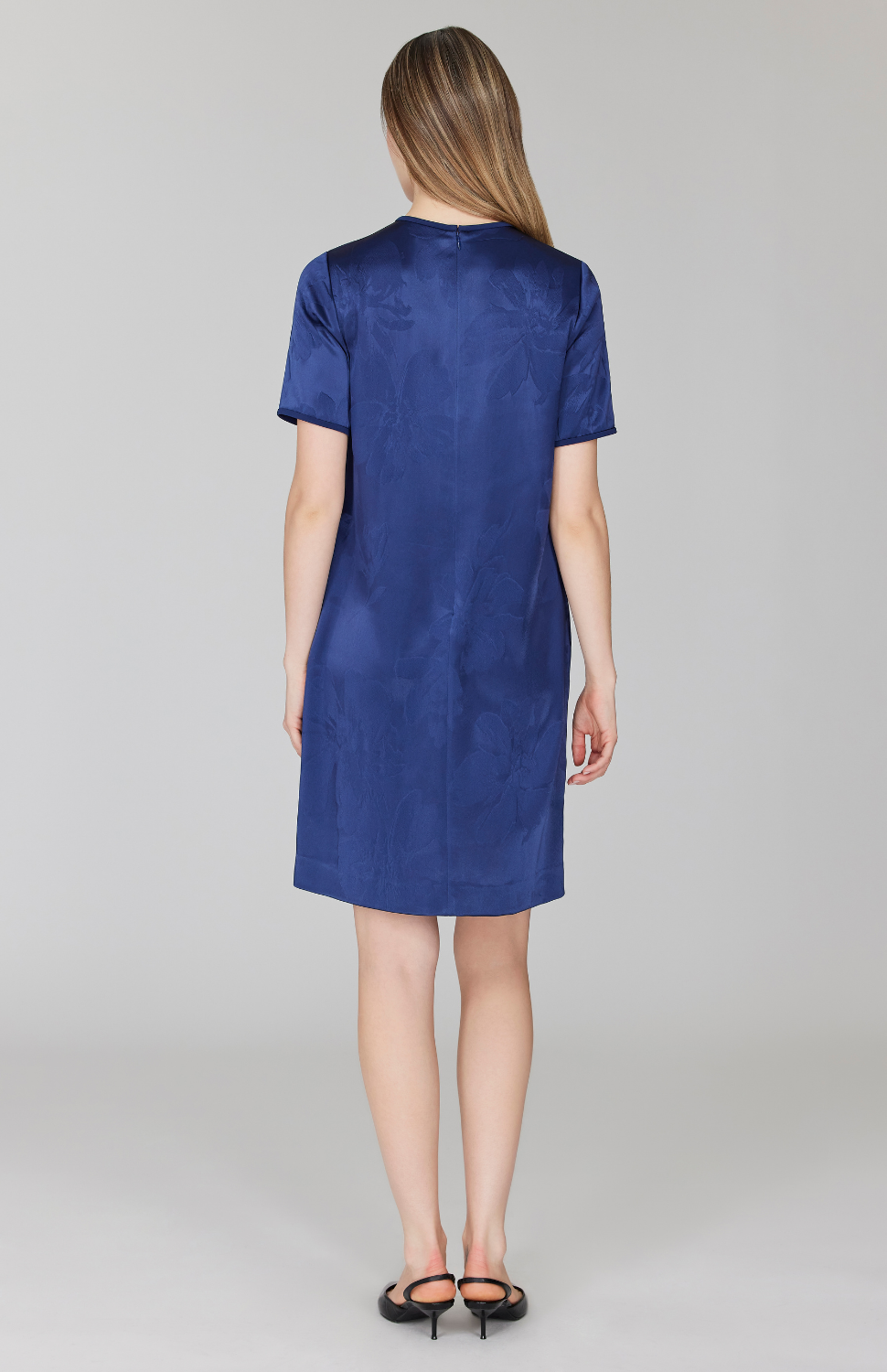 PREORDER Embossed Floral Satin Short Sleeve Shift Dress