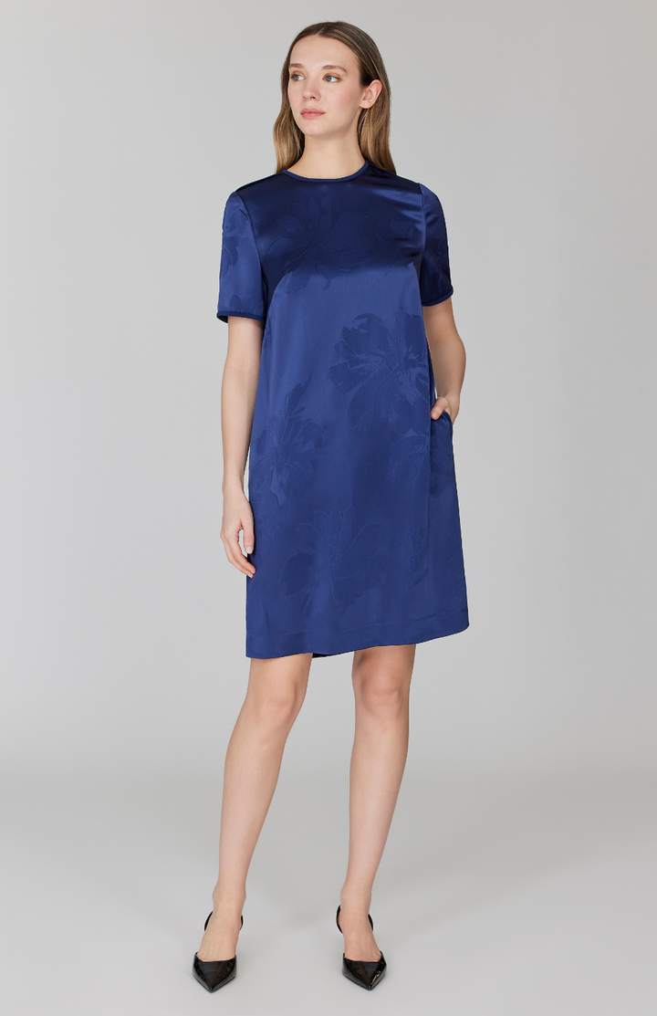 PREORDER Embossed Floral Satin Short Sleeve Shift Dress