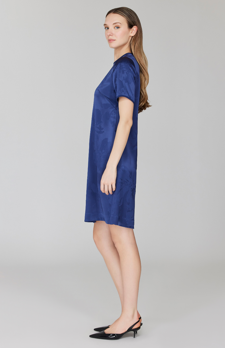 PREORDER Embossed Floral Satin Short Sleeve Shift Dress