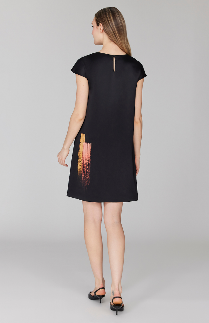 PREORDER Brush Stroke Print Short Cap Sleeve Trapeze Dress