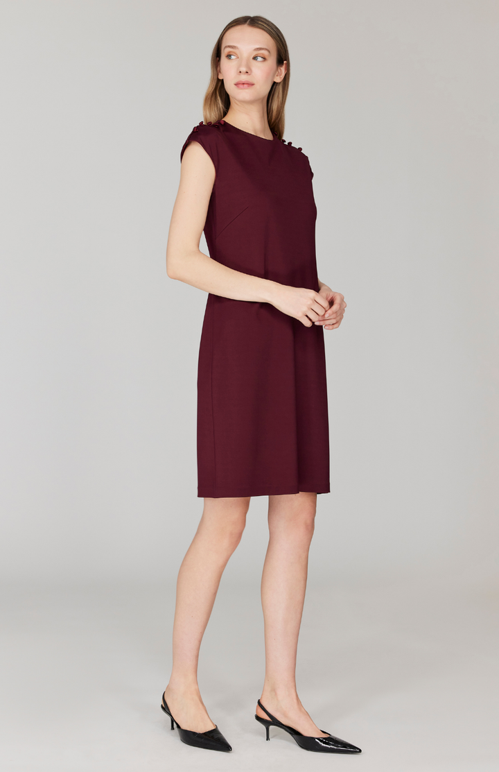 Matte Jersey Fitted Dress w/ Shoulder Buttons