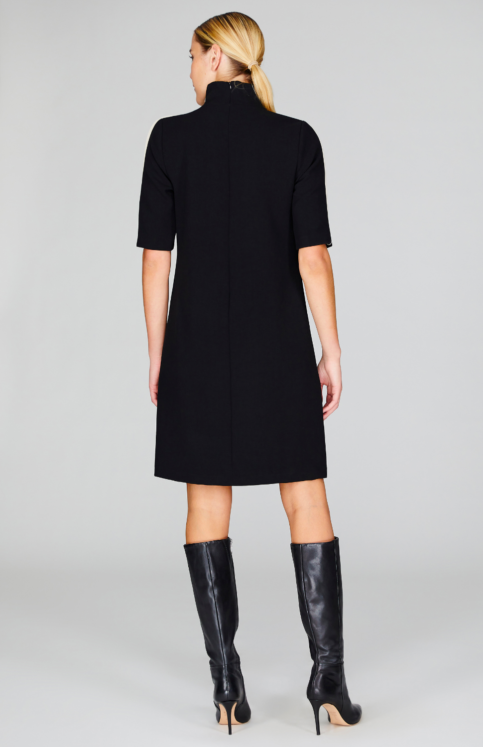 Double Face Turtleneck Shift Dress w/Contrast Bias