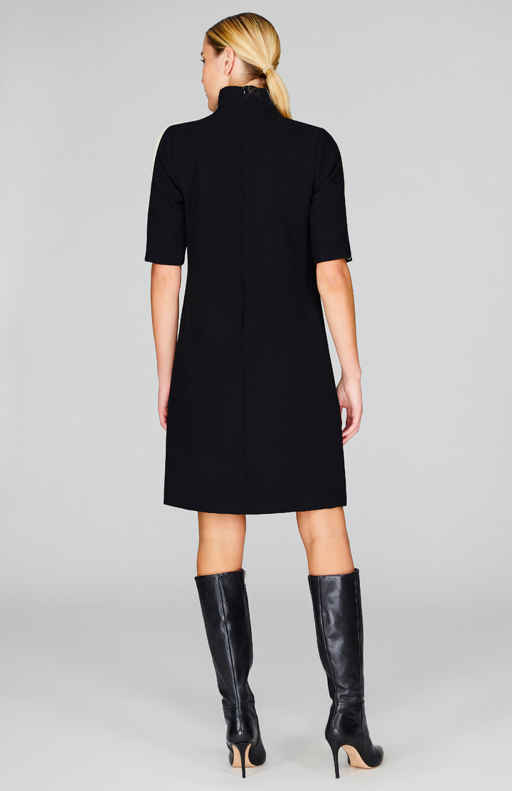 Double Face Turtleneck Shift Dress w/Contrast Bias