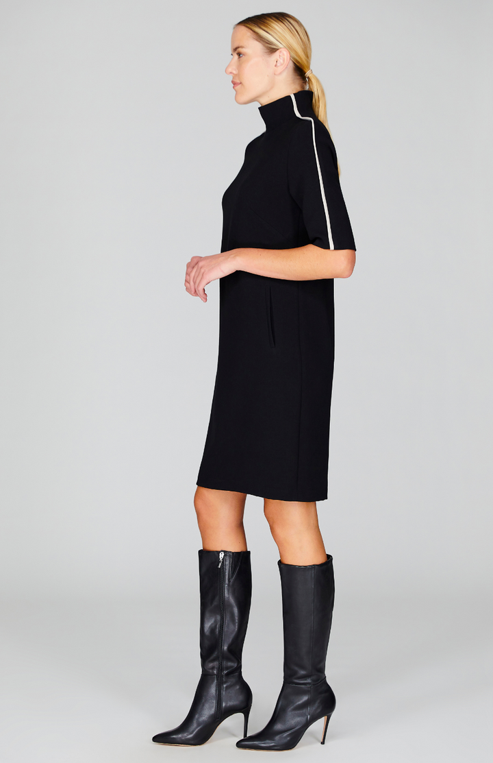 Double Face Turtleneck Shift Dress w/Contrast Bias