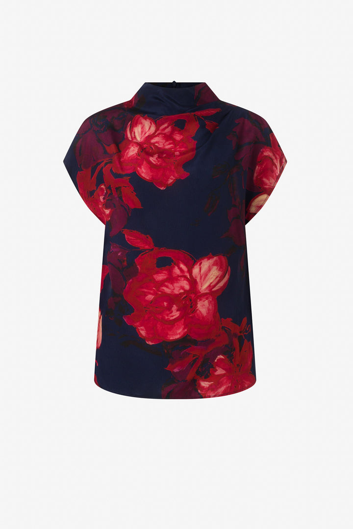 Floral print drapped neck line