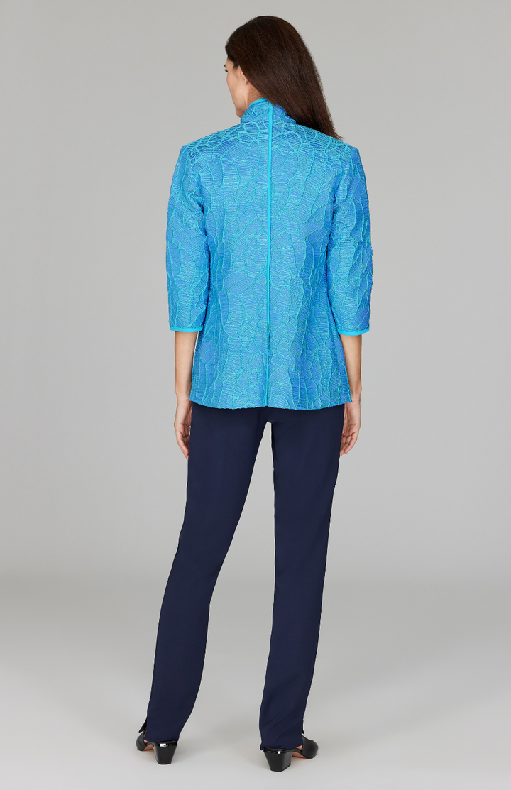 Abstract Botanic Stretch Jacquard High Neck Jacket w/ Bias