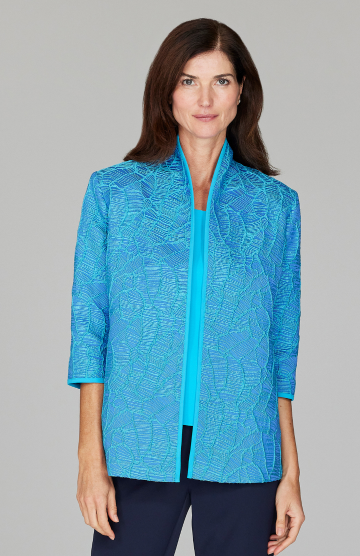 Abstract Botanic Stretch Jacquard High Neck Jacket w/ Bias