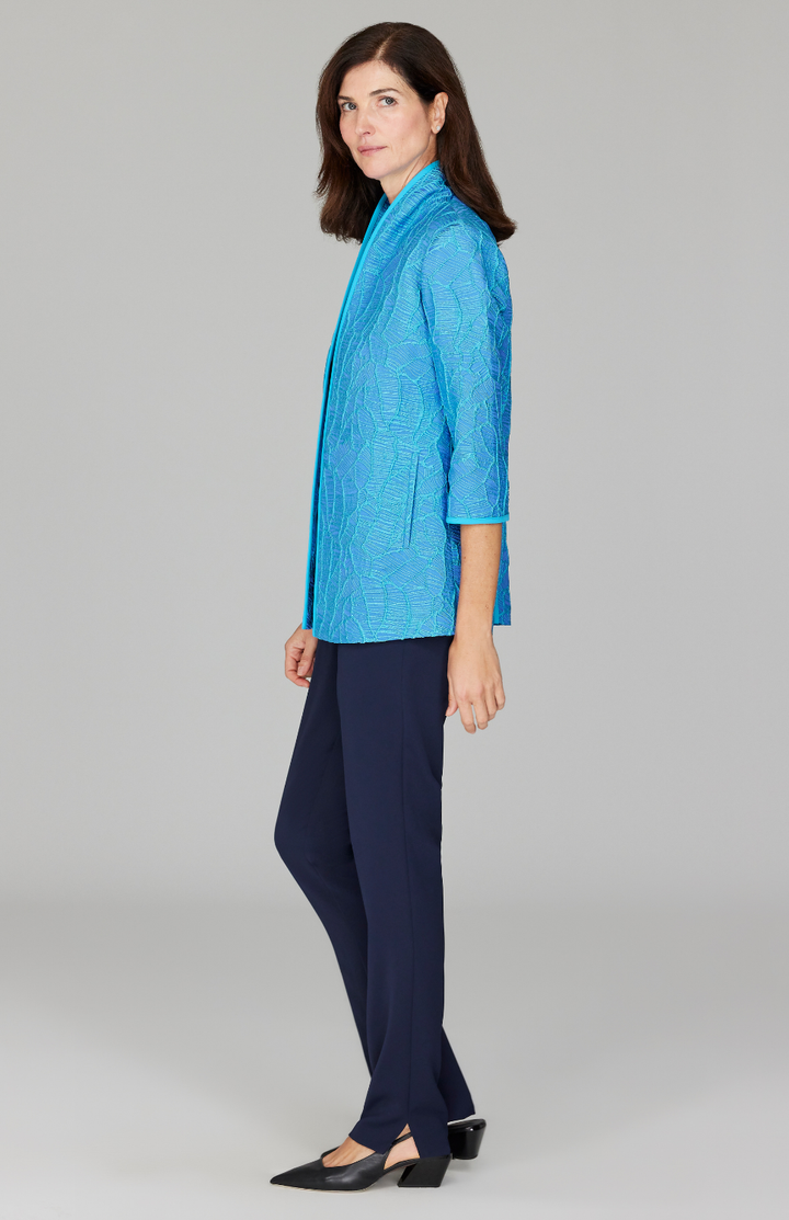 Abstract Botanic Stretch Jacquard High Neck Jacket w/ Bias