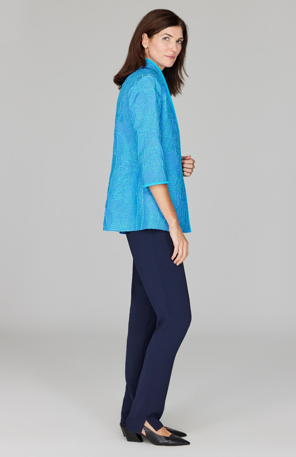 Abstract Botanic Stretch Jacquard High Neck Jacket w/ Bias