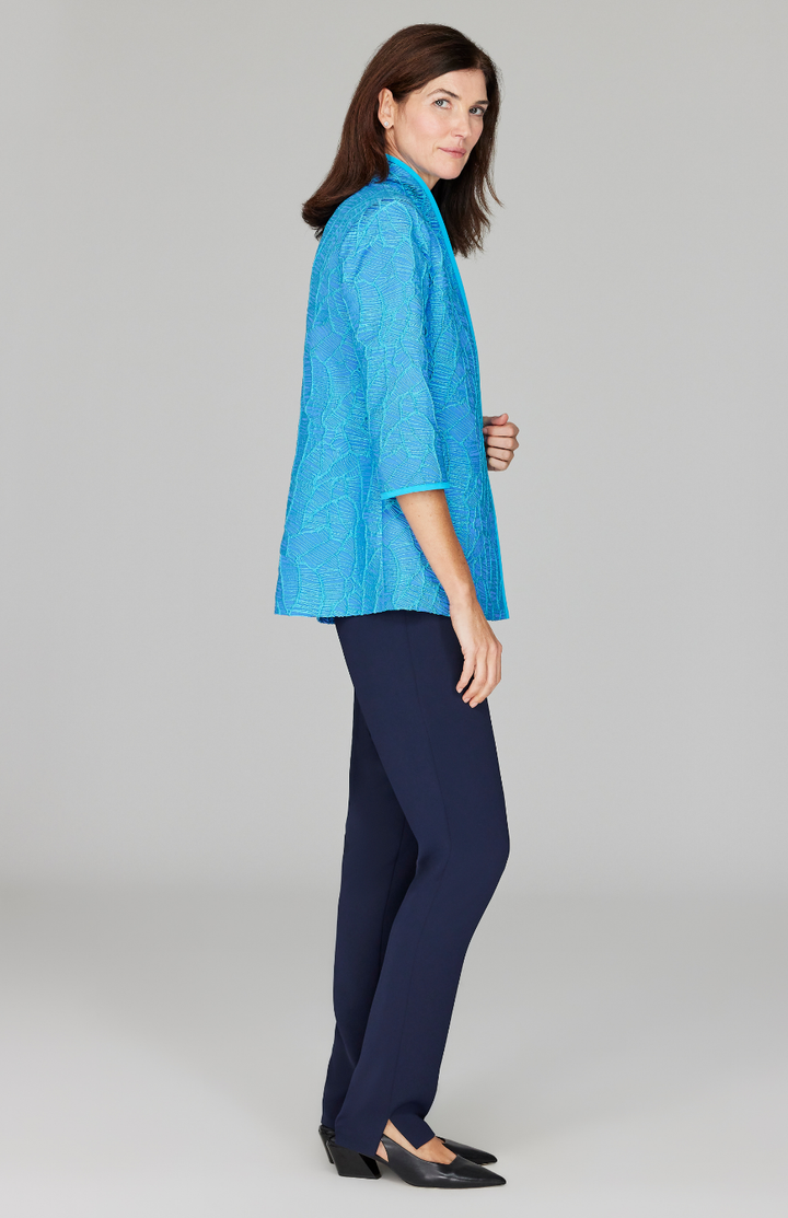 Abstract Botanic Stretch Jacquard High Neck Jacket w/ Bias