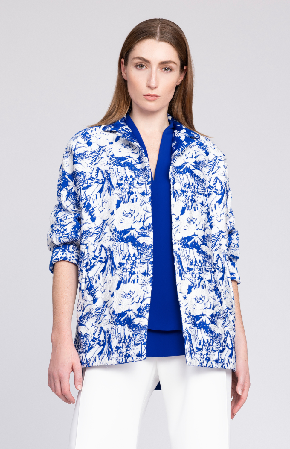 PREORDER Abstract Flora Jacquard Button Front Collared Jacket