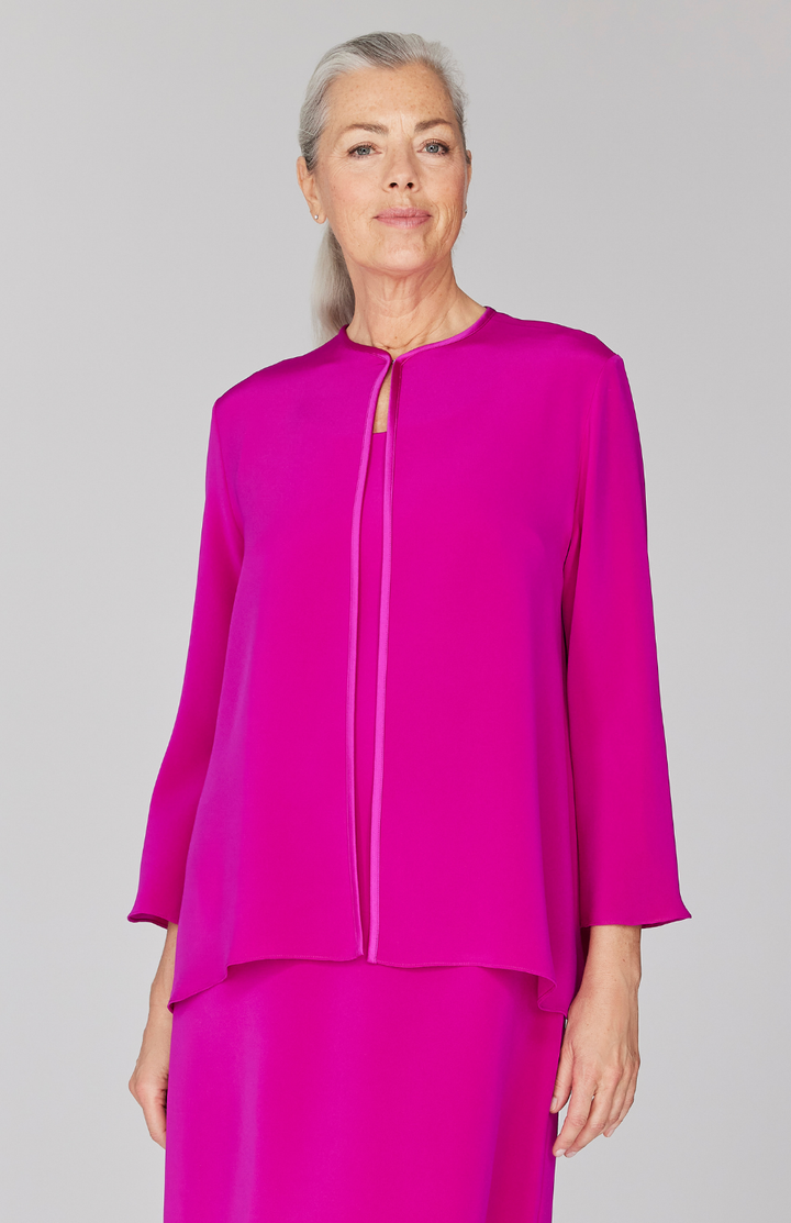 Silk Long Sleeve Jacket w/Satin Bias Detail