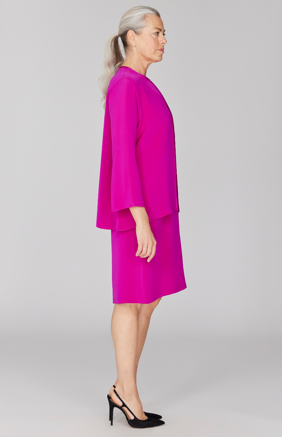 Silk Long Sleeve Jacket w/Satin Bias Detail