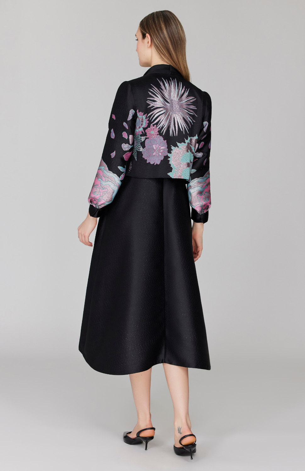 PREORDER Metallic Scattered Flora Short Jacket w/ Pleat Sleeve