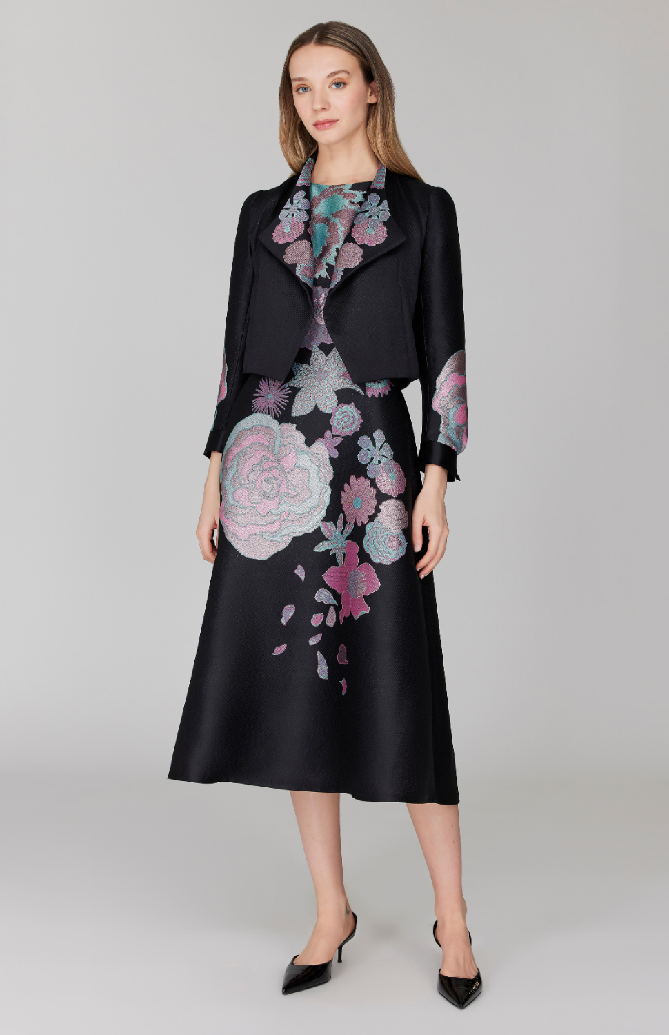 PREORDER Metallic Scattered Flora Sleeveless Fit & Flare Dress