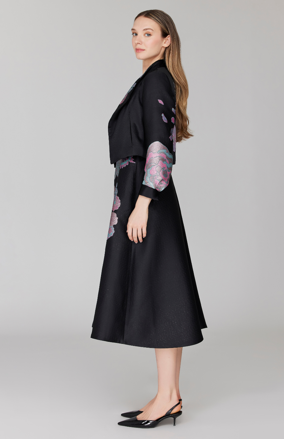 PREORDER Metallic Scattered Flora Short Jacket w/ Pleat Sleeve