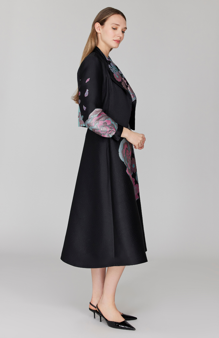 PREORDER Metallic Scattered Flora Short Jacket w/ Pleat Sleeve