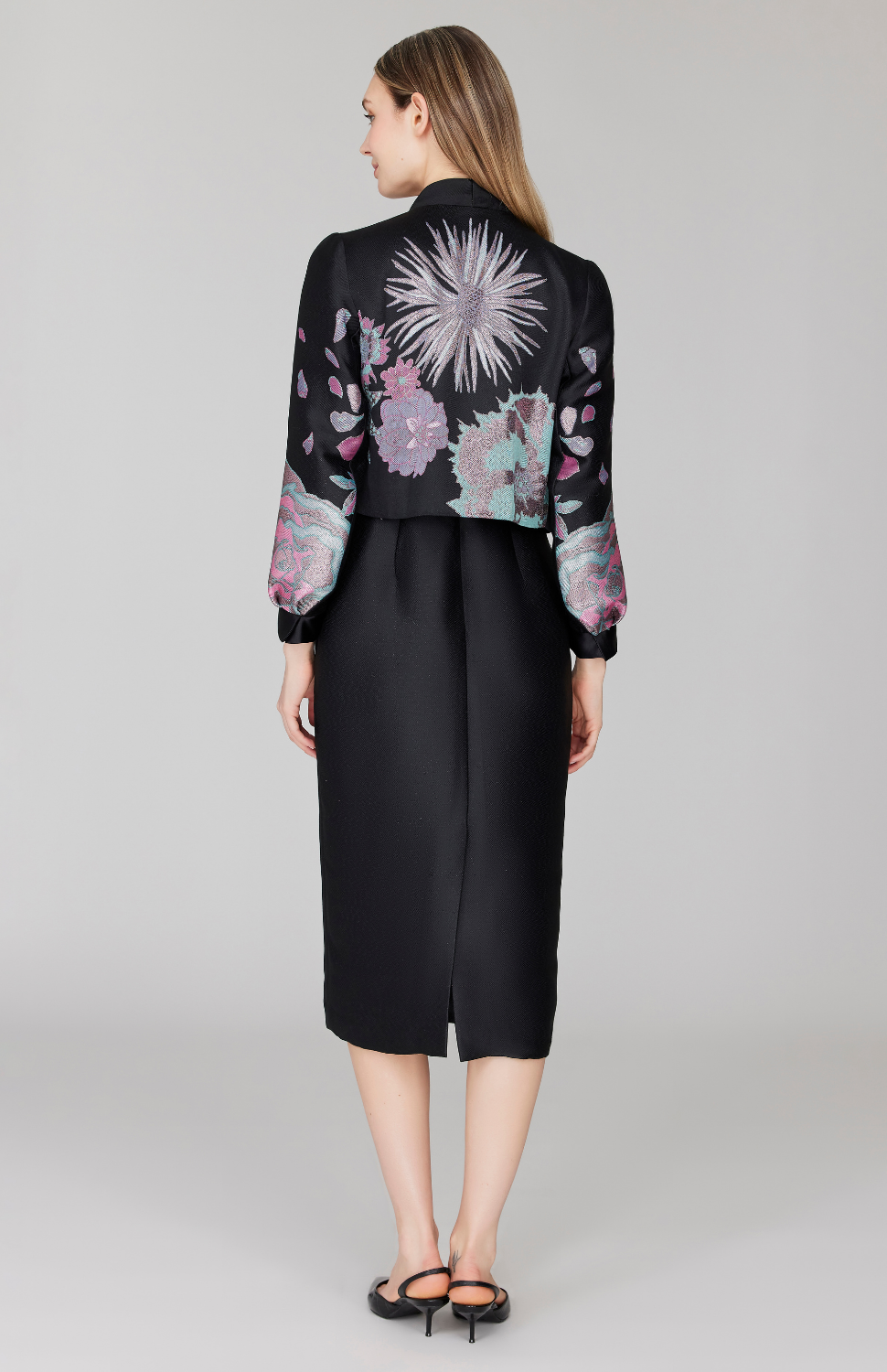 PREORDER Metallic Scattered Flora Short Jacket w/ Pleat Sleeve
