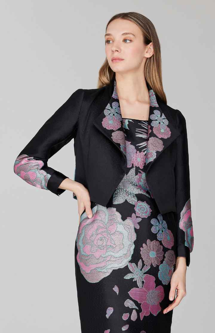 PREORDER Metallic Scattered Flora Short Jacket w/ Pleat Sleeve