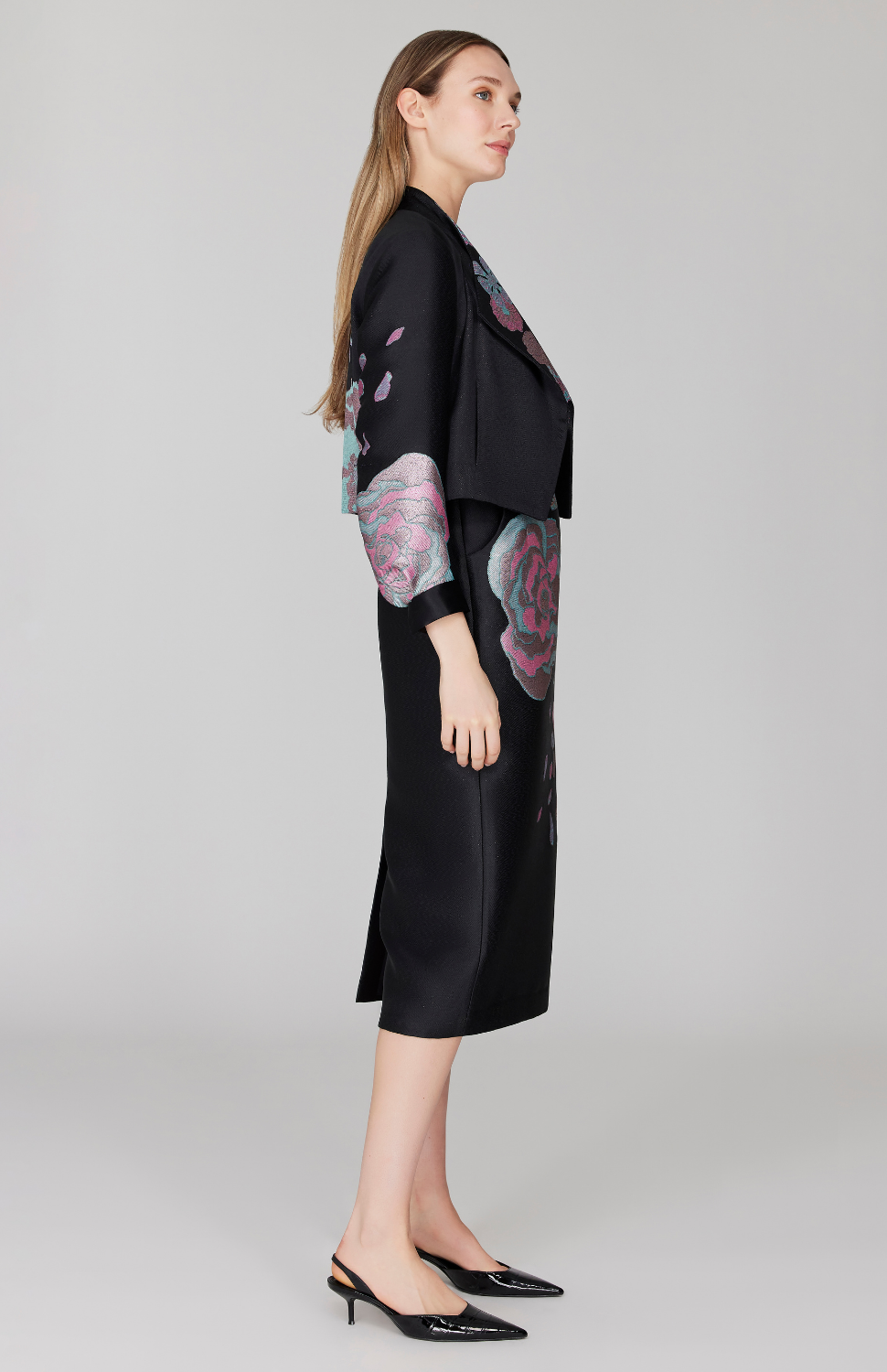 PREORDER Metallic Scattered Flora Short Jacket w/ Pleat Sleeve