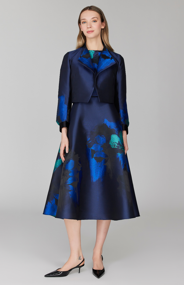 Watercolor Floral Jacquard Sleeveless Fit &amp; Flare Dress