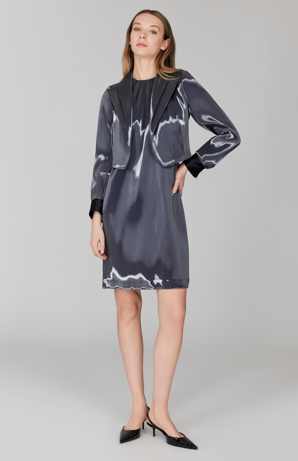 PREORDER Liquid Organza Shift Dress w/ Pleat Neck