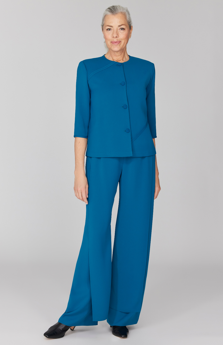 Lustrous Crepe Overlap Pant w/ Back Elastic