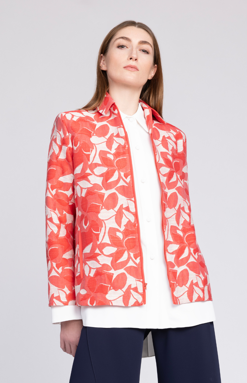 PREORDER Tonal Floral Jacquard Zip Front Jacket w/ Collar