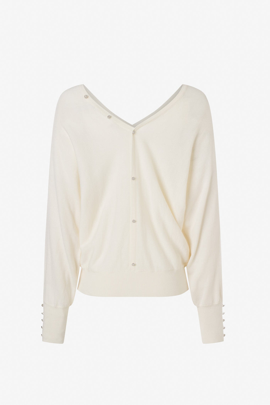 Merino blend V neck sweater button detail