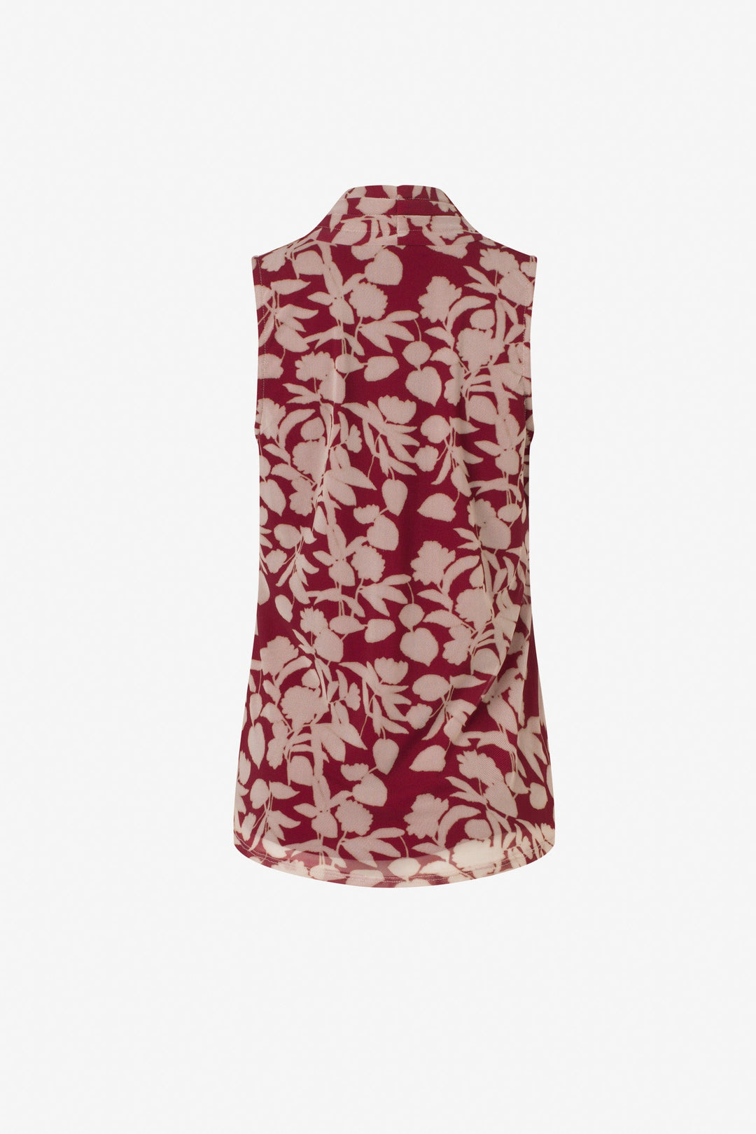 Printed mesh sleeveless pleated v-neck top