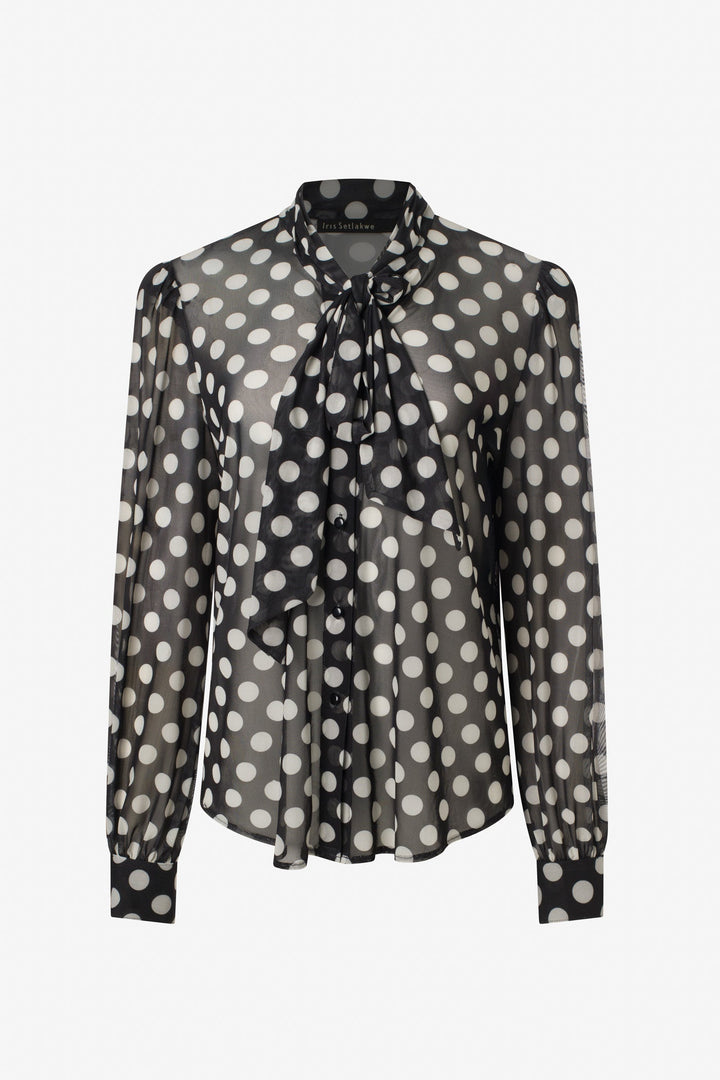 Polka dot mesh blouse