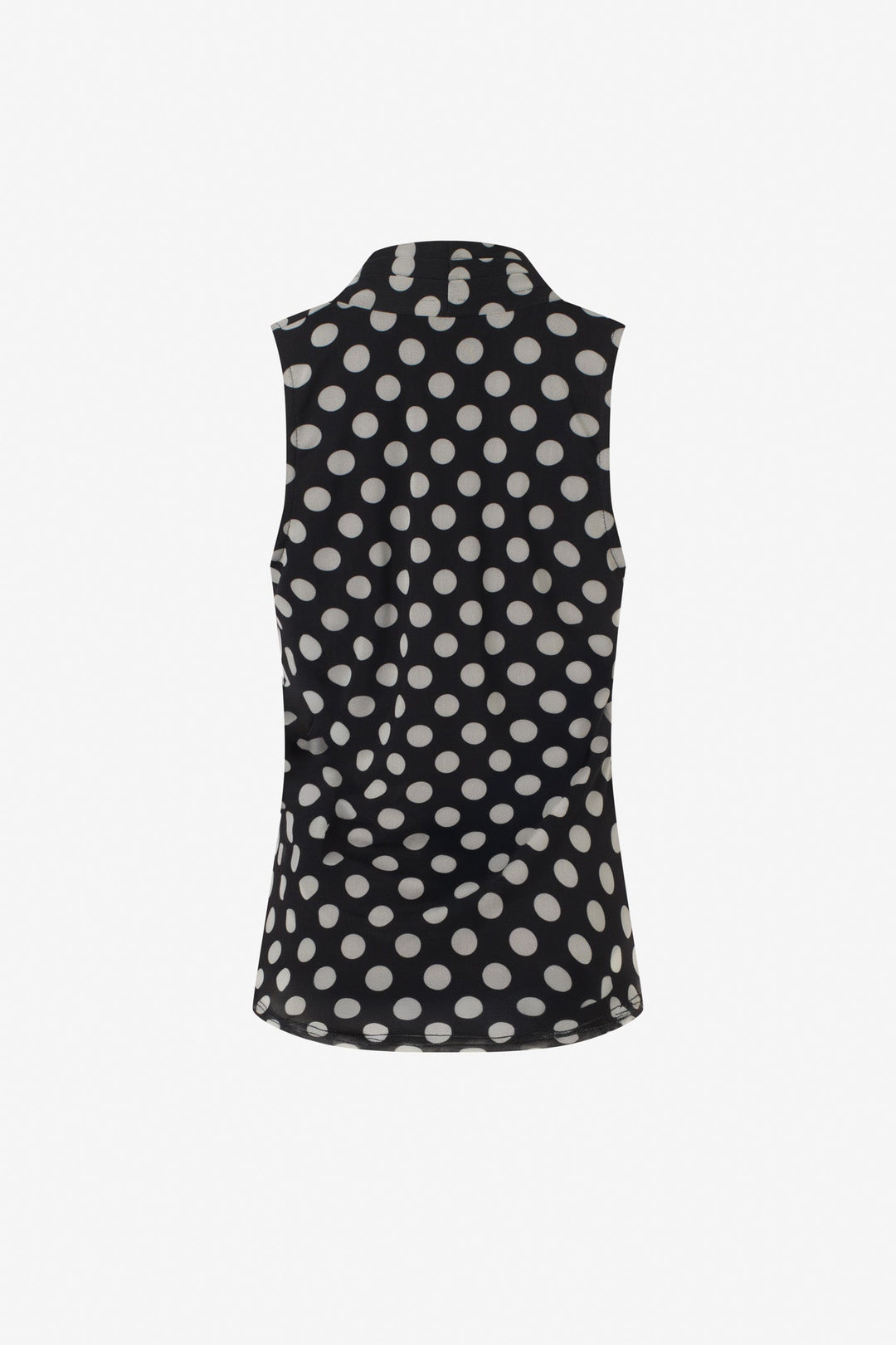 Polka dot  mesh sleeveless pleated v-neck top