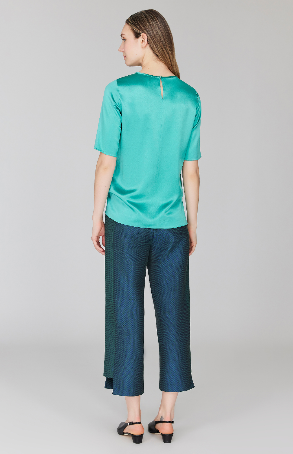 PREORDER Double Face Check Jacquard Straight Pant w/ Step Hem