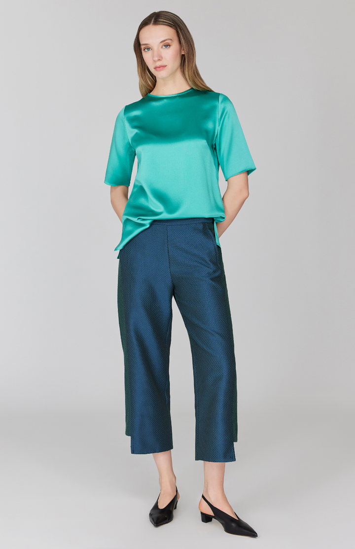 PREORDER Double Face Check Jacquard Straight Pant w/ Step Hem