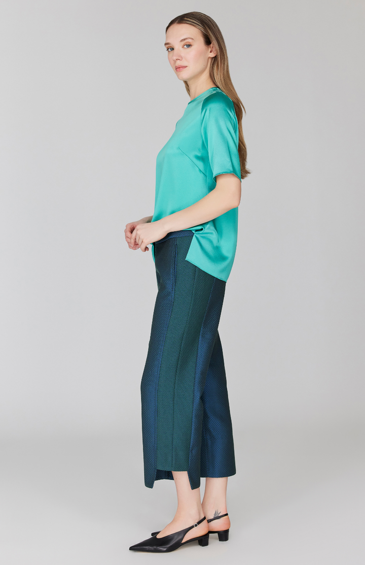 PREORDER Double Face Check Jacquard Straight Pant w/ Step Hem