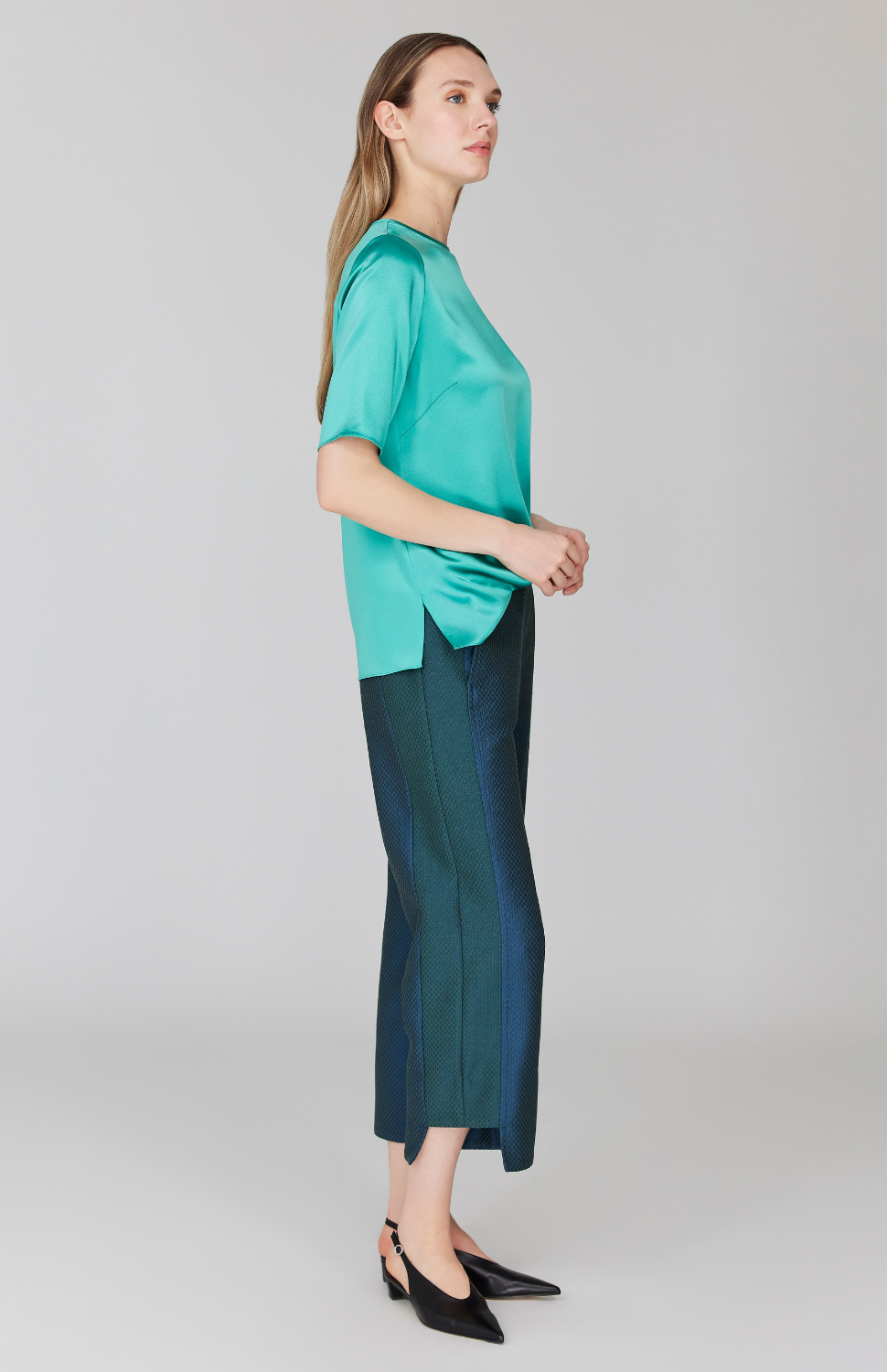 PREORDER Double Face Check Jacquard Straight Pant w/ Step Hem