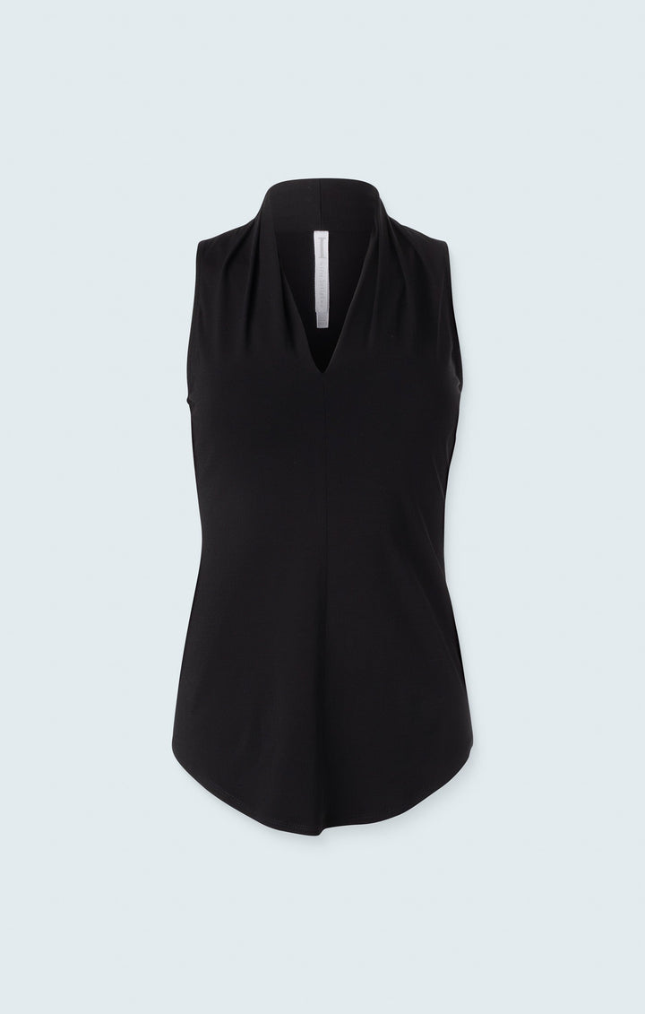 Matte jersey sleeveless pleated v-neck top