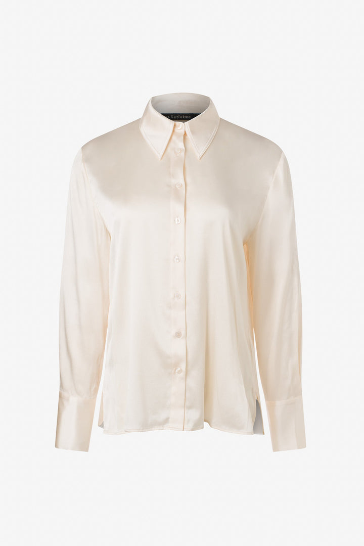 Button down classic stretch silk blouse