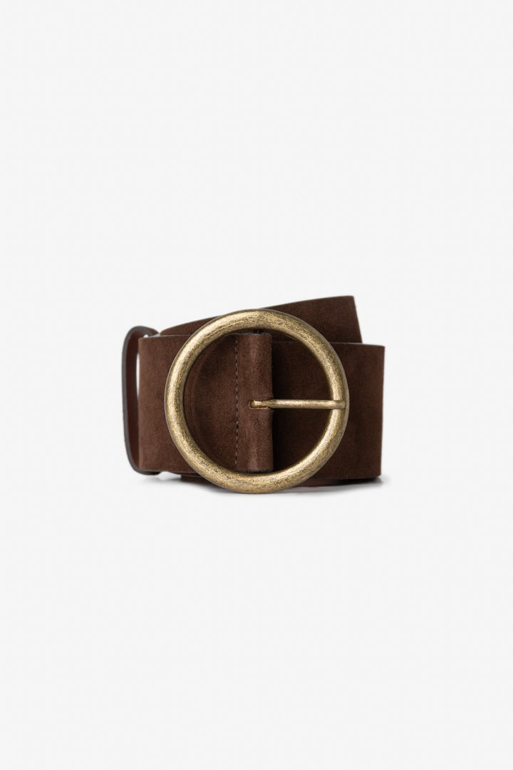 Wide Genuine Suede Belt with  Round Antique brass Buckle